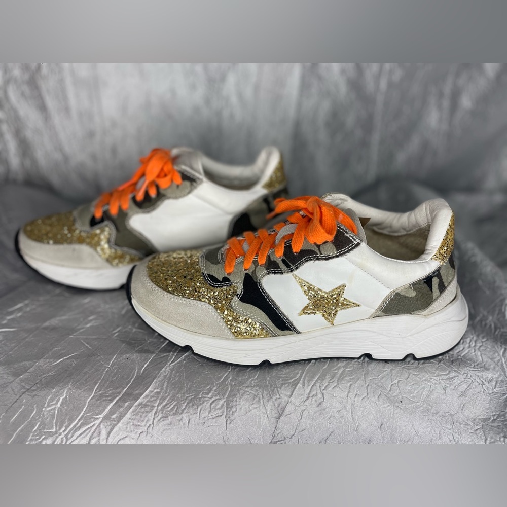 VICI Camo gold sparkle white sneakers with orange laces - Picture 1 of 12